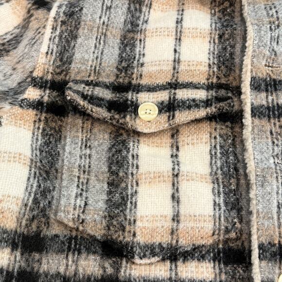 All Saints Cayuga Jacket Mens Medium Ecru Plaid Wool Blend Lined Shacket Button - Picture 3 of 16
